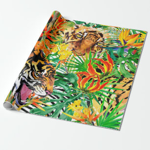 tropisches nahtloses Muster mit Tiger. Aquarell j Geschenkpapier