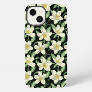 Tropisches nahtloses Muster weiße Blumen grüner Bl iPhone 13 Hülle