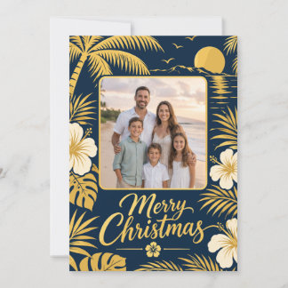 Tropisches Navy-Gold Frohe Weihnachten Familienfot