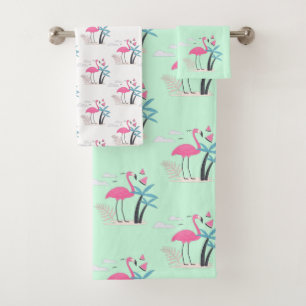 Tropisches Niedliches lustiges Flamingo-Aquarellmu Badhandtuch Set