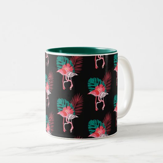 Tropisches Niedliches lustiges Flamingo Wasserfarb Zweifarbige Tasse (VorderseiteRechts)