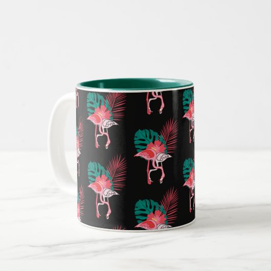 Tropisches Niedliches lustiges Flamingo Wasserfarb Zweifarbige Tasse (Vorderseite Links)