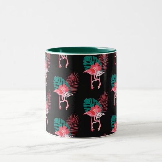 Tropisches Niedliches lustiges Flamingo Wasserfarb Zweifarbige Tasse (Mittel)