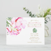 Tropisches Oasis Rosa grünes hawaiianisches Brautp Einladung (Stehend Vorderseite)