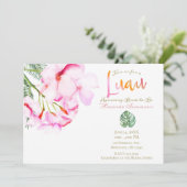 Tropisches Oasis Rosa grünes hawaiianisches Brautp Einladung (Stehend Vorderseite)