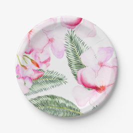 Tropisches Oasis Rosa grünes hawaiianisches Brautp Pappteller