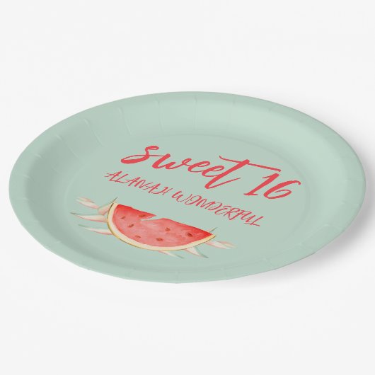 Tropisches Obst 16. Geburtstag Pappteller (Schrägansicht)