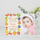 Tropisches Obst Einladung zum Foto 1. Geburtstag (Stehend Vorderseite)