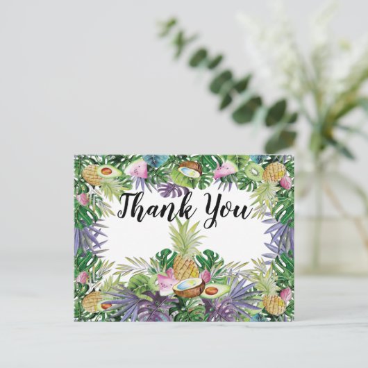 Tropisches Obst | Greenery Party Vielen Dank Postkarte (Stehend Vorderseite)