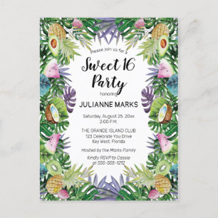 Tropisches Obst   Greenery Summer Sweet 16 Party Einladungspostkarte