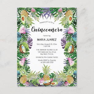 Tropisches Obst   Greenery Sunset Quinceañera Einladungspostkarte