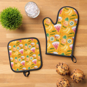 Tropisches Obst Ofenhandschuh & Topflappen-Set