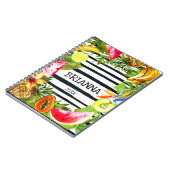 Tropisches Obst und Blume auf schwarzen Streifen Notizblock (Linke Seite)