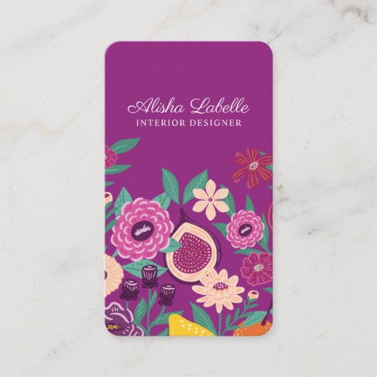 Tropisches Obst und Wildblumen Botanisches Rosa Visitenkarte (Vorderseite)