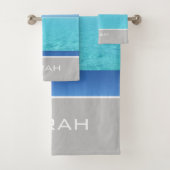 Tropisches Ocean Beach Gray Monogramm Badezimmer Badhandtuch Set (Insitu)