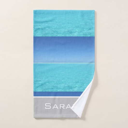 Tropisches Ocean Beach Gray Monogramm Badezimmer Badhandtuch Set (Handtuch)