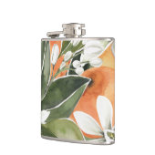 Tropisches Orange & Blume Wasserfarbmuster Flachmann (Links)