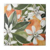Tropisches Orange & Blume Wasserfarbmuster Fliese (Vorderseite)
