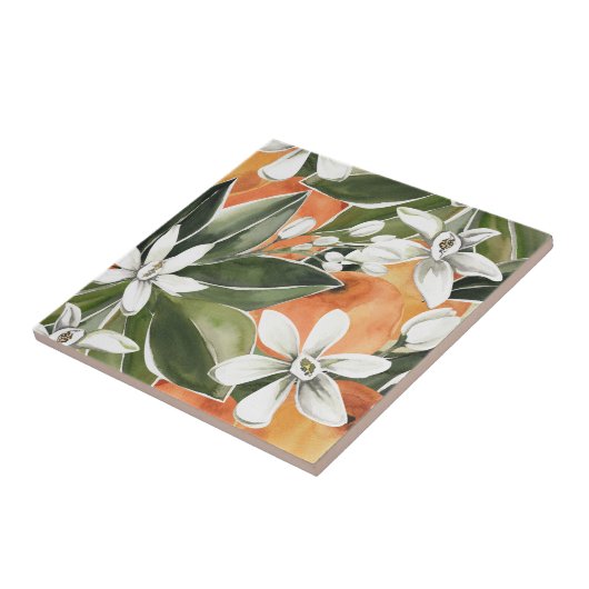 Tropisches Orange & Blume Wasserfarbmuster Fliese (Seite)