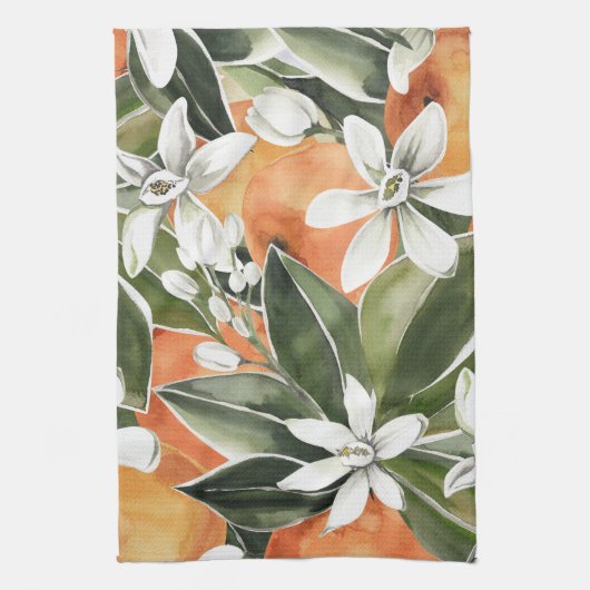 Tropisches Orange & Blume Wasserfarbmuster Geschirrtuch (Vertikal)