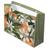 Tropisches Orange & Blume Wasserfarbmuster Große Geschenktüte (Vorderseite Schrägansicht)