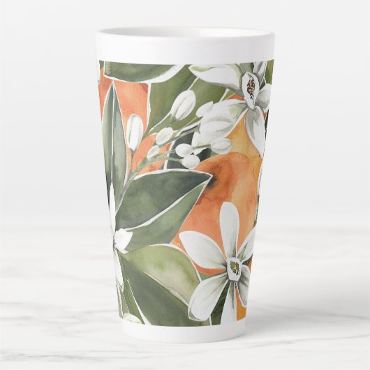 Tropisches Orange & Blume Wasserfarbmuster Milchtasse (Vorderseite)