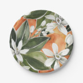 Tropisches Orange & Blume Wasserfarbmuster Pappteller (Vorderseite)