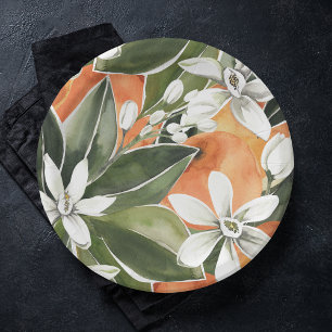 Tropisches Orange & Blume Wasserfarbmuster Pappteller