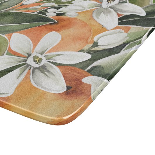 Tropisches Orange & Blume Wasserfarbmuster Schneidebrett (Ecke)