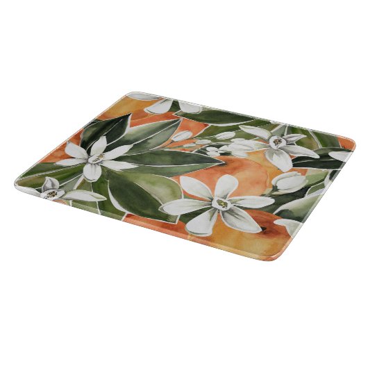 Tropisches Orange & Blume Wasserfarbmuster Schneidebrett (Ecke)