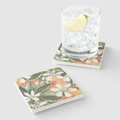 Tropisches Orange & Blume Wasserfarbmuster Steinuntersetzer (Seitenansicht)