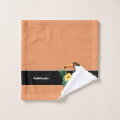 Tropisches Orange Monogram Name Toucan Badezimmer Badhandtuch Set (Waschlappen)