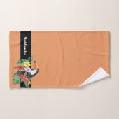 Tropisches Orange Monogram Name Toucan Badezimmer Badhandtuch Set (Handtuch)