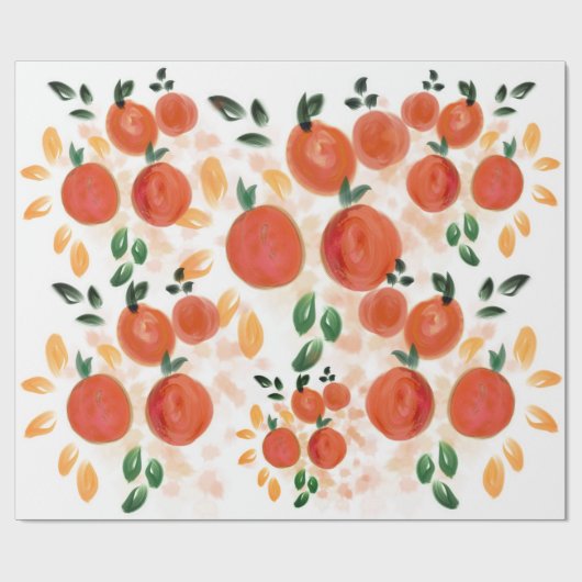 Tropisches Orange- und Blätter-Muster Geschenkpapier (Flach)