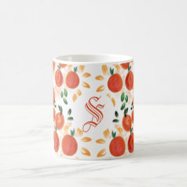 Tropisches Orange und Blätter Muster Mit Monogramm Kaffeetasse