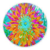 Tropisches Orange und heiß rosa Dekorative Dahlia Keramikknauf (Vorderseite)