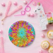 Tropisches Orange und heiß rosa Dekorative Dahlia Pappteller (Party)