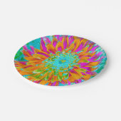 Tropisches Orange und heiß rosa Dekorative Dahlia Pappteller (Schrägansicht)