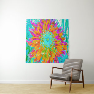Tropisches Orange und heiß rosa Dekorative Dahlia Wandteppich