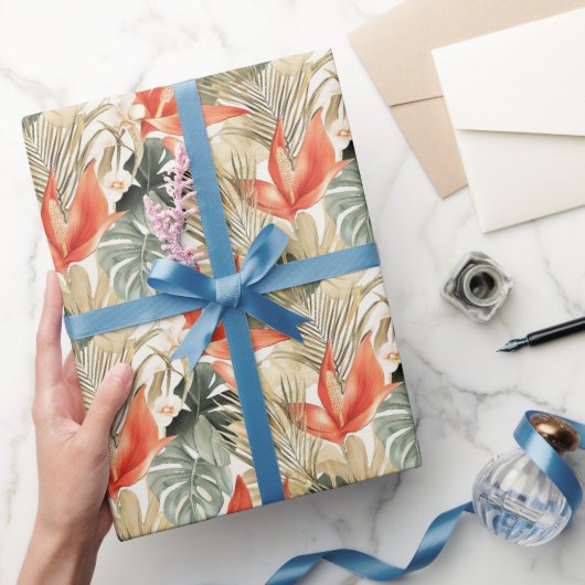 Tropisches Orangen-Anthurium-Brautparty Geschenkpapier (Schenken)