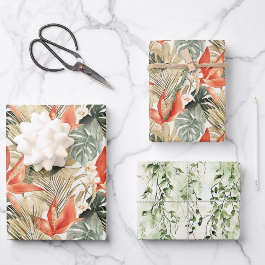 Tropisches Orangen-Anthurium-Brautparty Geschenkpapier Set (Vorderseite)