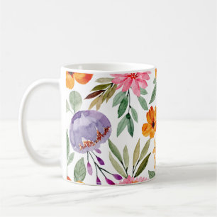 Tropisches Orangengelbes, rosa Lilac-Floral-Muster Kaffeetasse