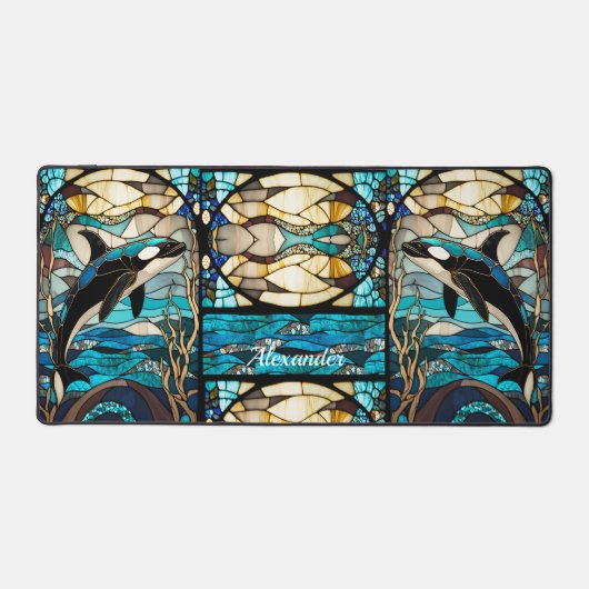 Tropisches Orca Black Blue and Gold Schreibtischunterlage (Vorderseite)