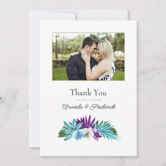Tropisches Orchid Wedding Foto Dankeskarte (Vorderseite)