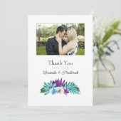 Tropisches Orchid Wedding Foto Dankeskarte (Stehend Vorderseite)