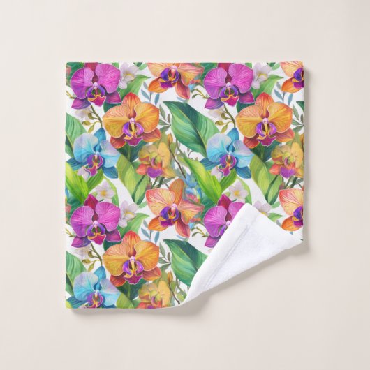 tropisches Orchideenmuster Badhandtuch Set (Waschlappen)