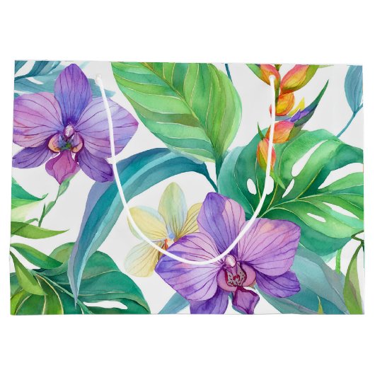 tropisches Orchideenmuster Große Geschenktüte (Rückseite)