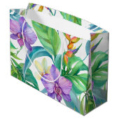 tropisches Orchideenmuster Große Geschenktüte (Rückseite Schrägansicht)