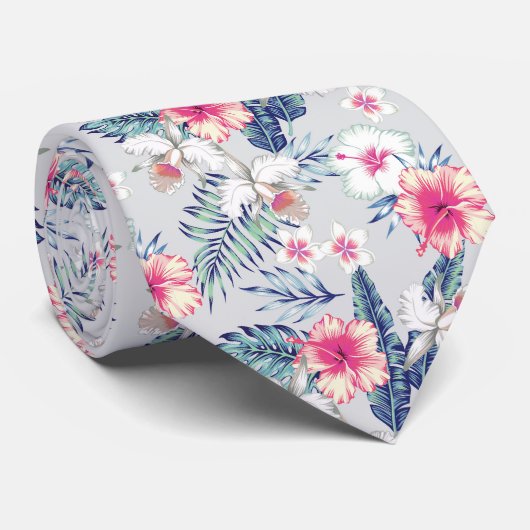 Tropisches Orchideenmuster Krawatte (Gerollt)