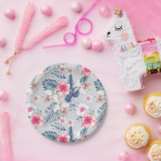 Tropisches Orchideenmuster Pappteller (Party)